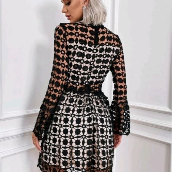 BLACK SEXY CONTRAST MESH A LINE DRESS - Picture 2 of 10